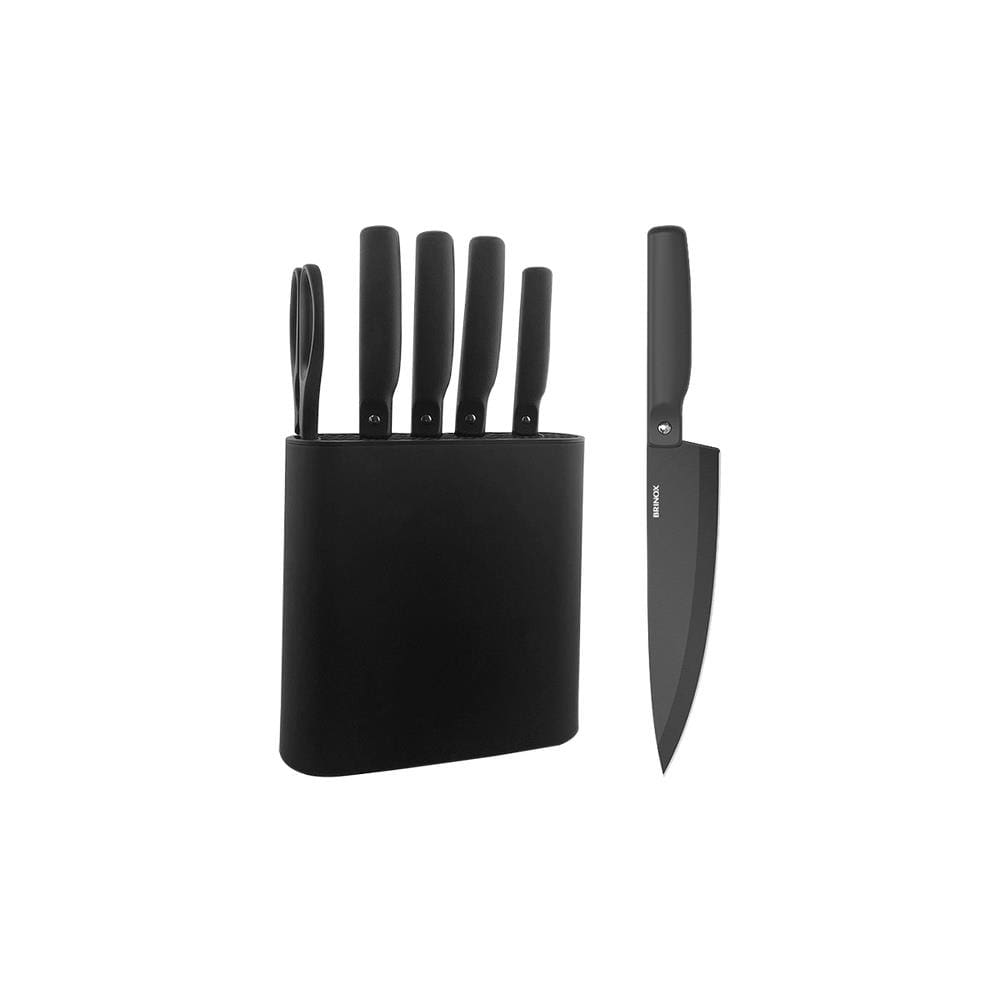 Jogo de Facas Brinox Action 6 Peças com Cepo Soft-Touch Aço Inox Preto