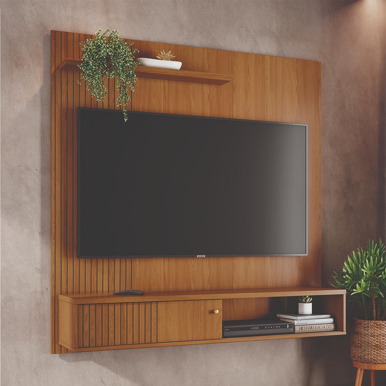 Painel Suspenso para TV Madetec Aurora 160cm Ripado Porta Deslizante