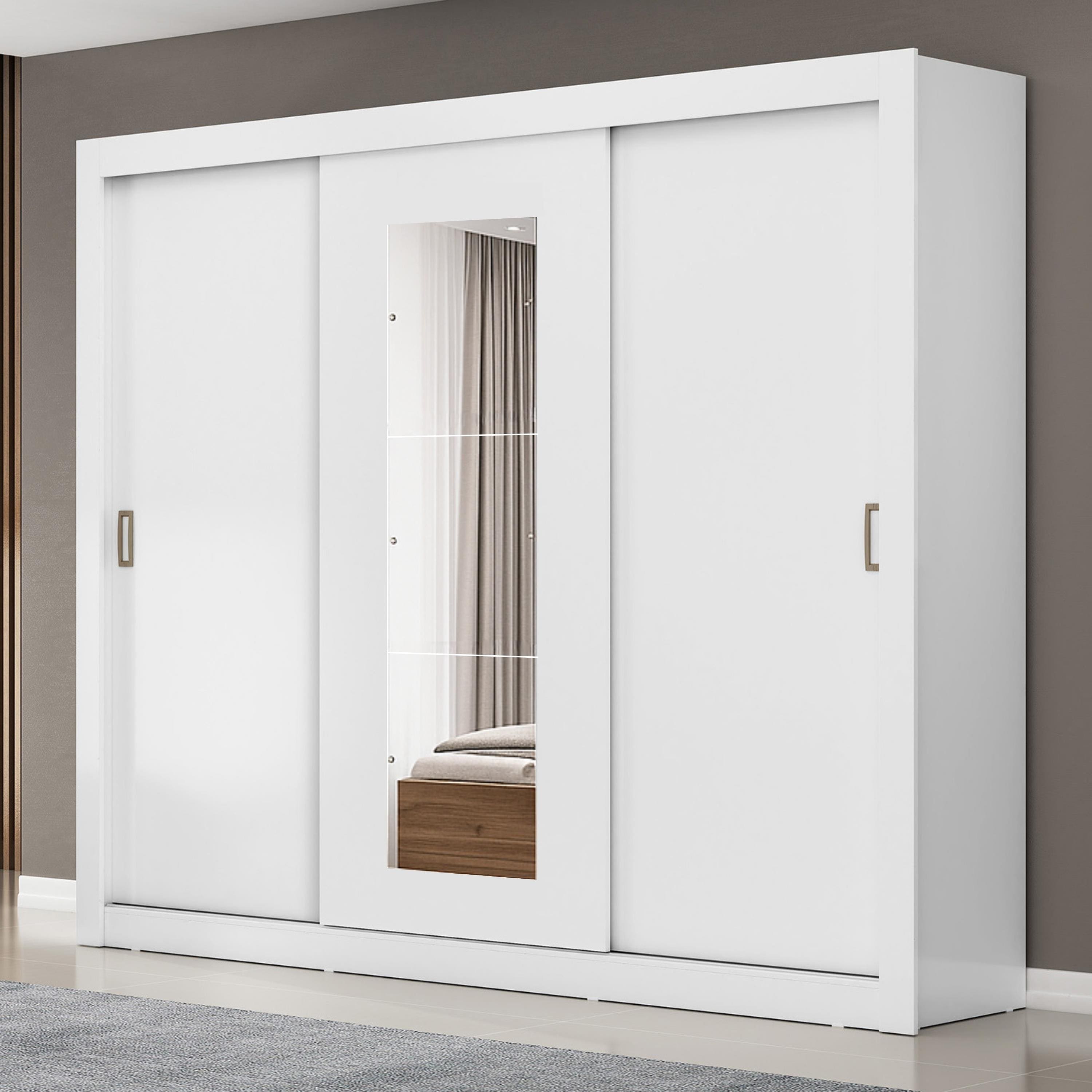 Guarda-Roupa Casal Maxel Residence 208x185xcm 3 Portas de Correr 4 Gavetas Espelho 