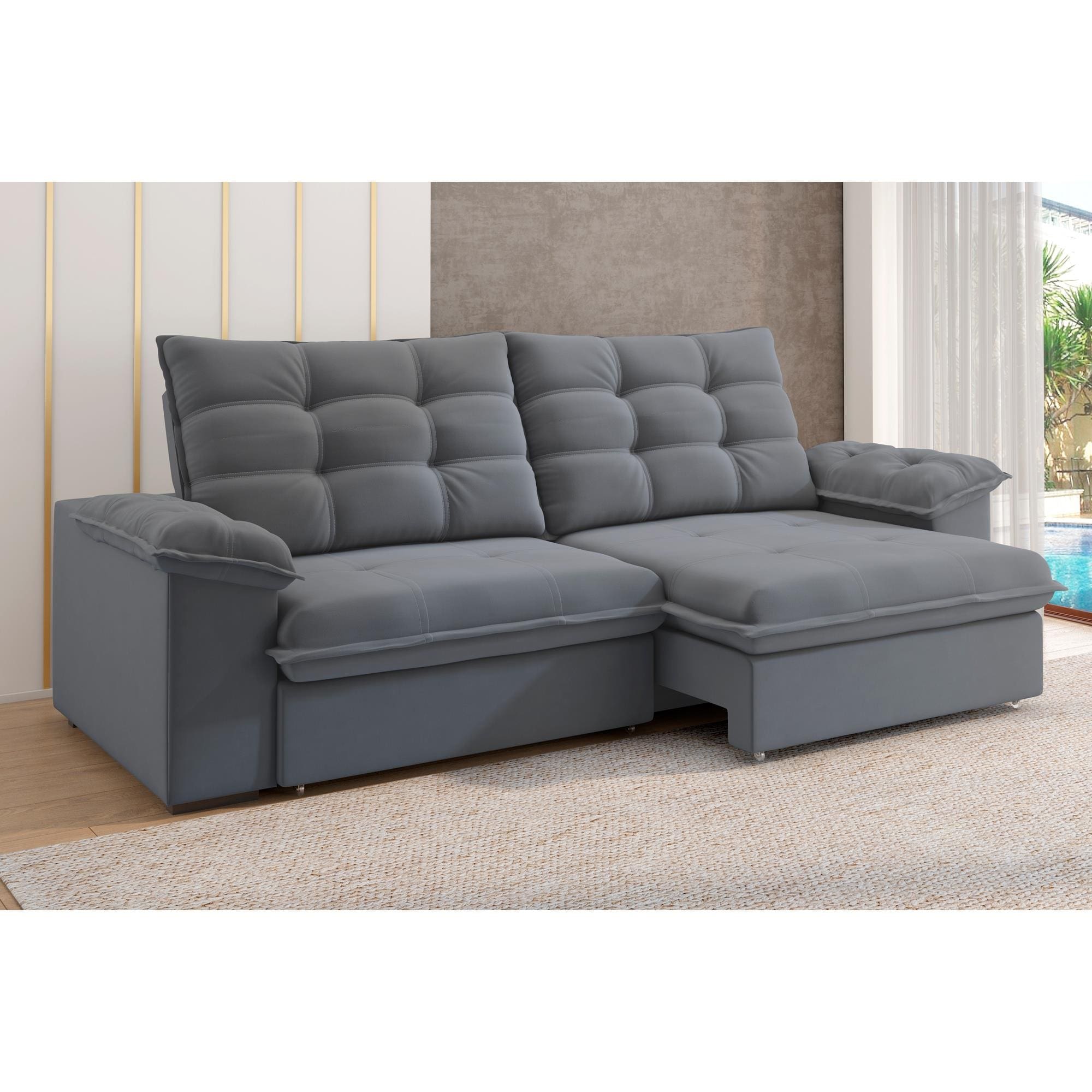 Sofá 4 Lugares Luizzi Puglia 230cm Retrátil Reclinável Veludo