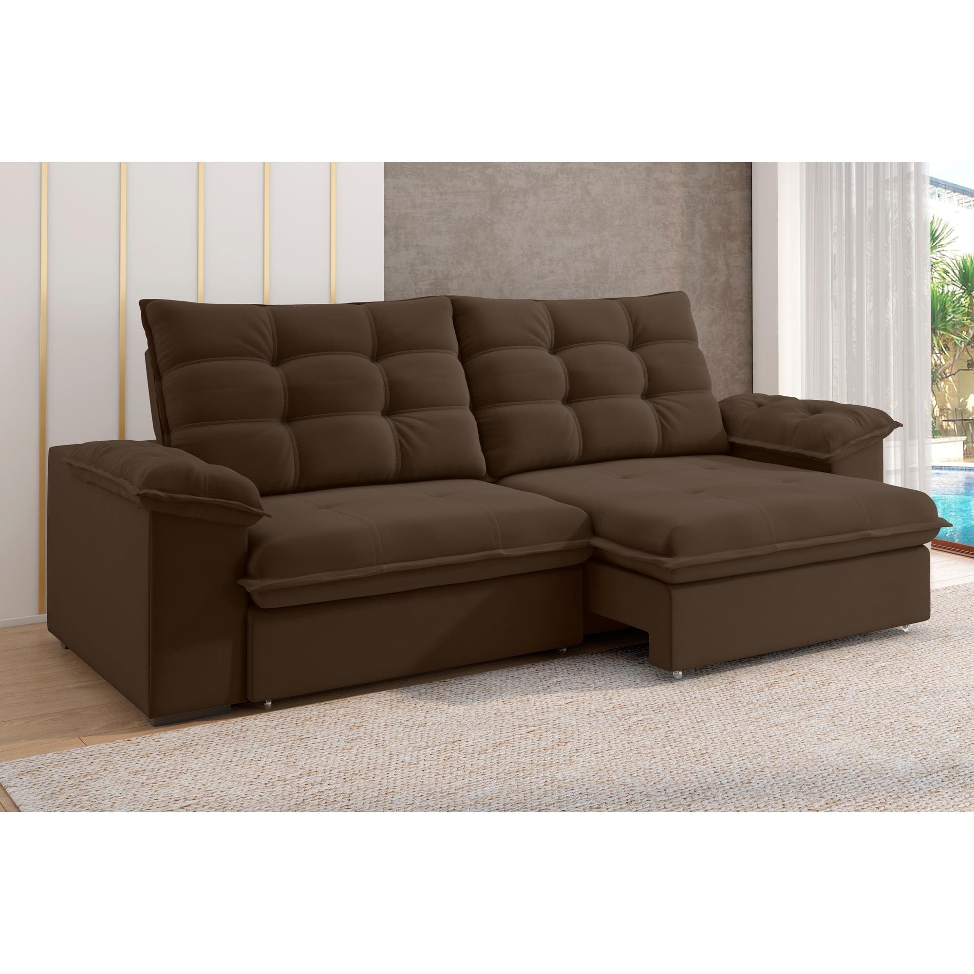 Sofá 5 Lugares Luizzi Puglia 250cm Retrátil Reclinável Veludo