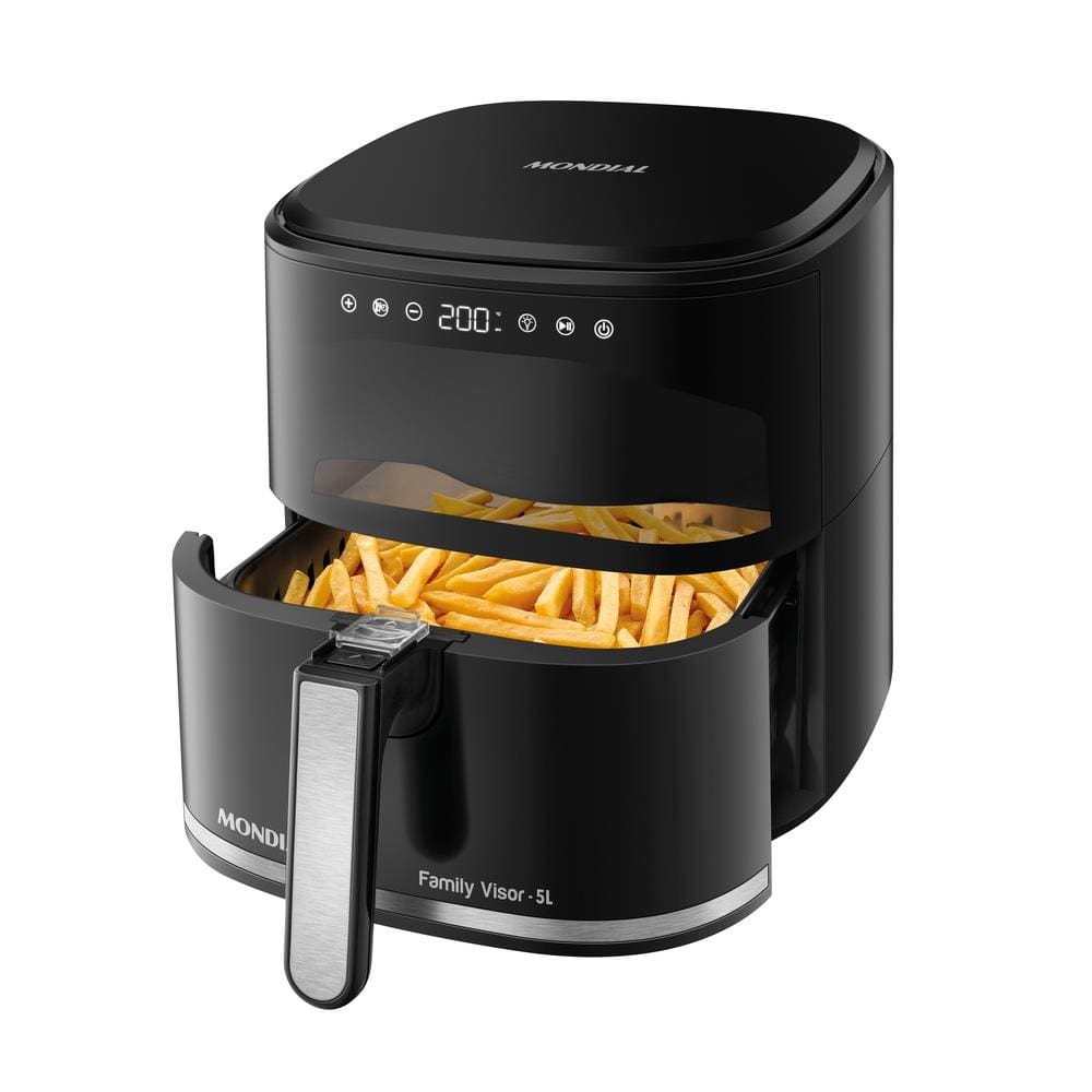 Fritadeira Air Fryer Mondial AF-50-DV Family Visor 5L 2000W Visor Frontal Digital Touch Preto