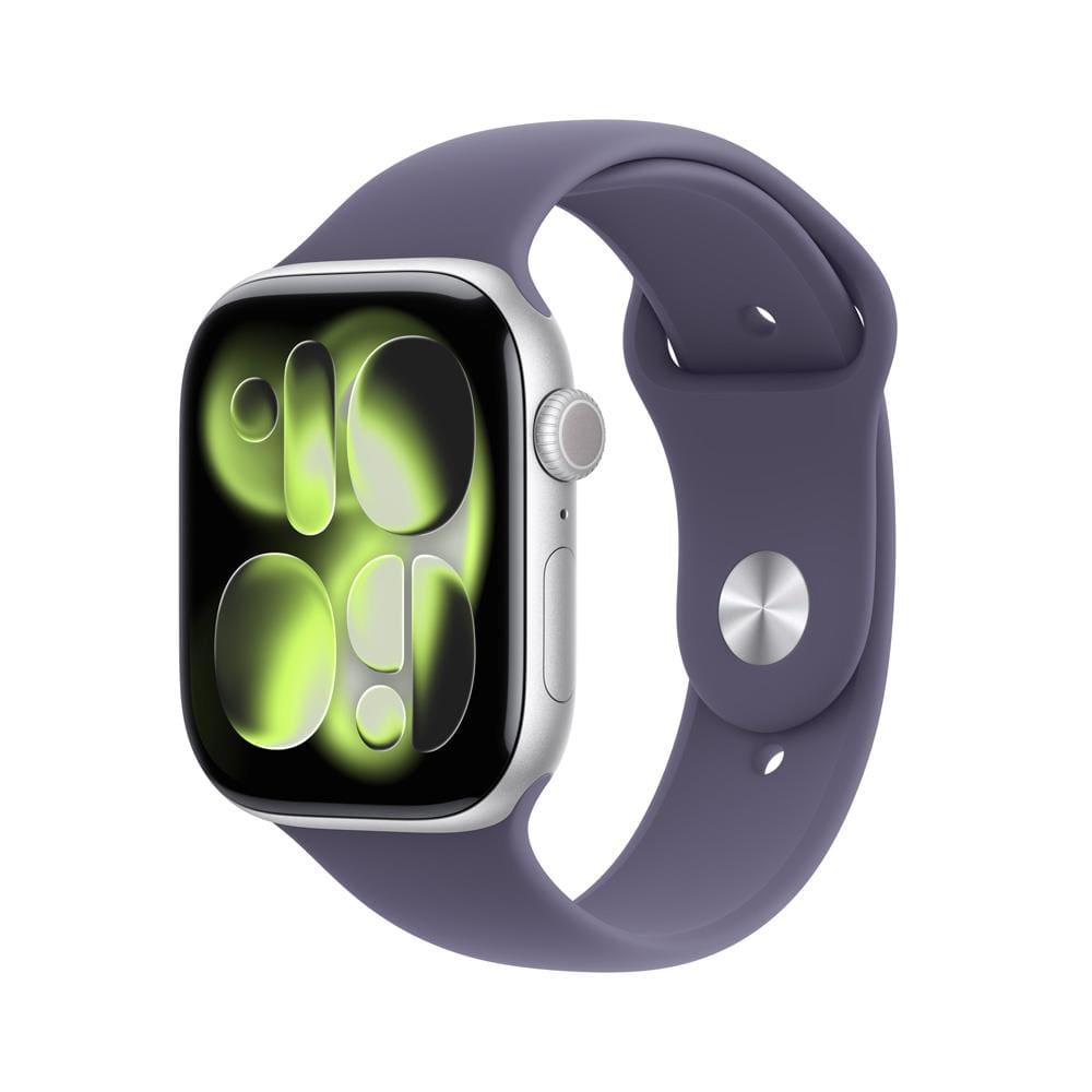 Apple Watch Series 11 GPS+ Cellular 46mm Prateado Pulseira M/G Esportiva Roxo-Névoa
