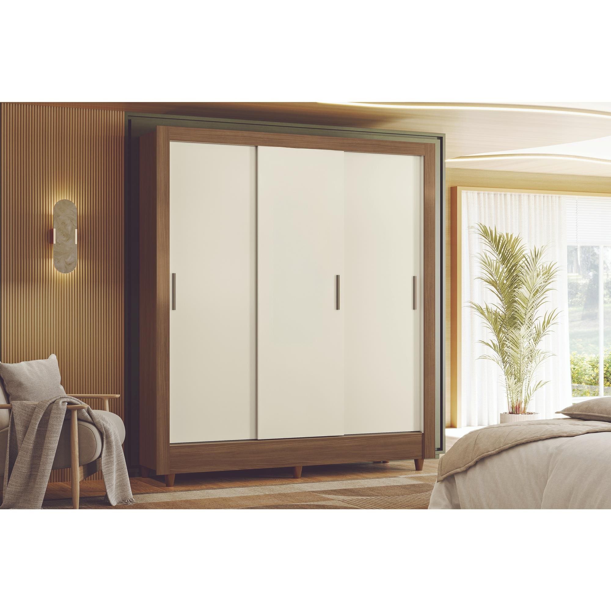 Guarda Roupa Santos Andirá Lisboa 3 Portas Deslizantes - Jequitibá/Off White