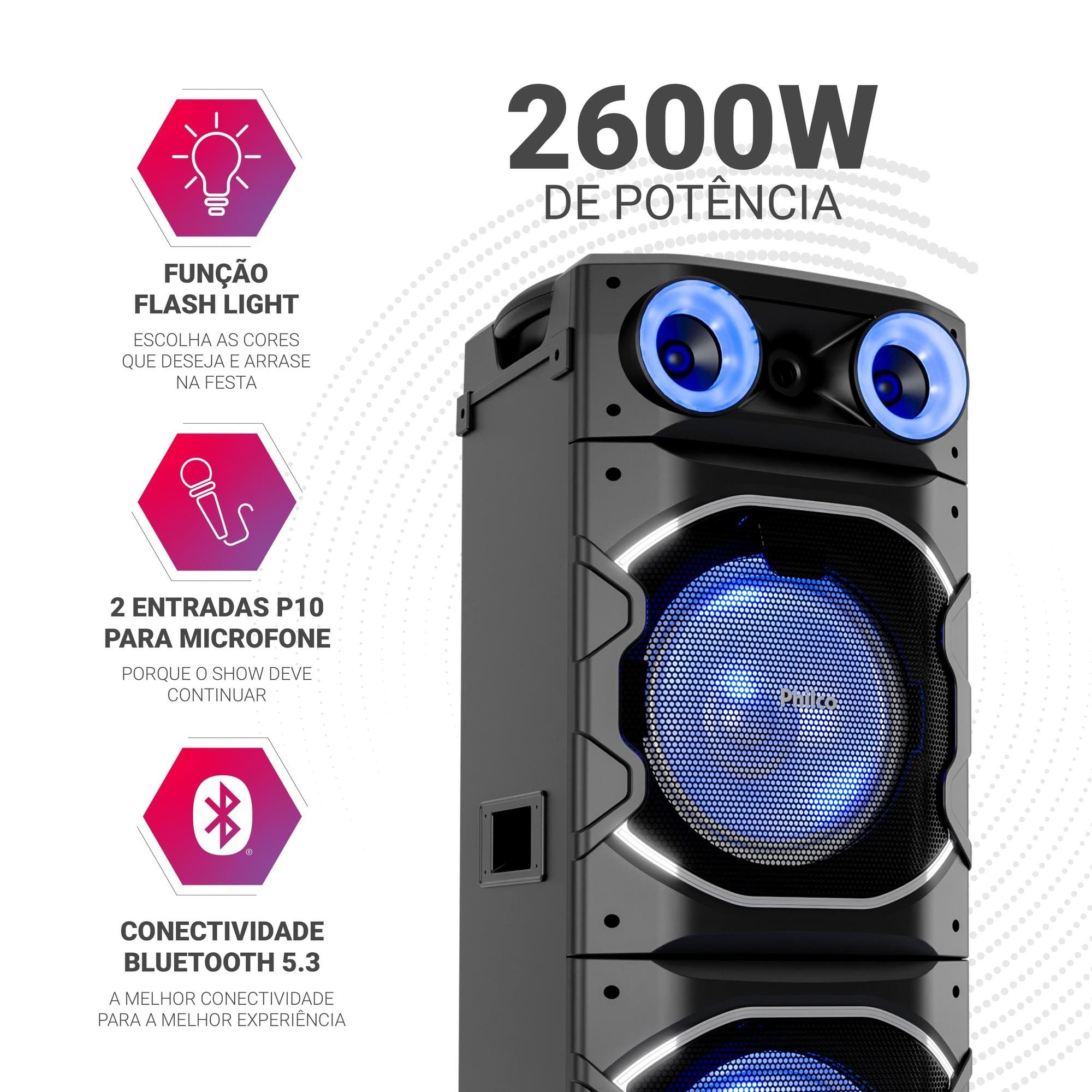 Torre de Som Philco PCX26000 2600W Bluetooth | Extra