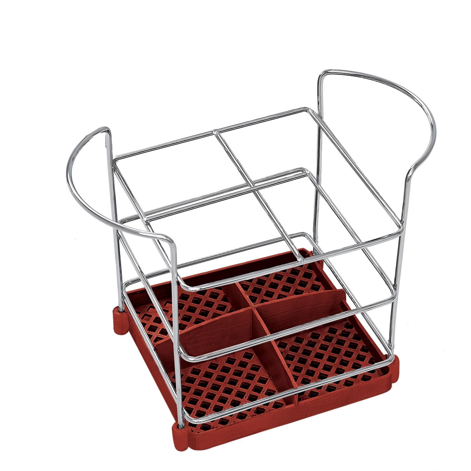 Porta Talheres Utimil 4 Divisões Cromado e Vermelho