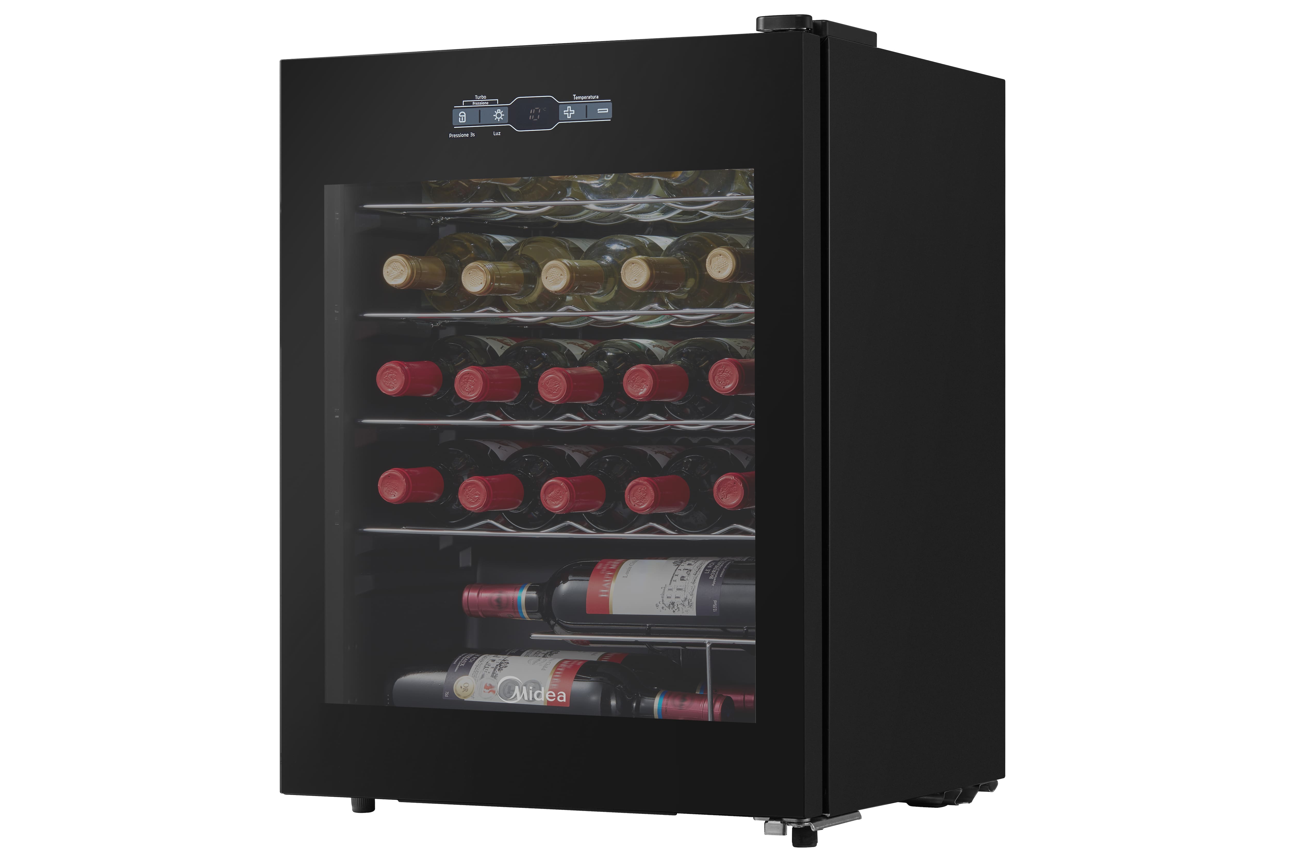 Adega Midea 24 Garrafas MDRW110FGGGL3 Porta de Vidro Painel Touch Bivolt Preta