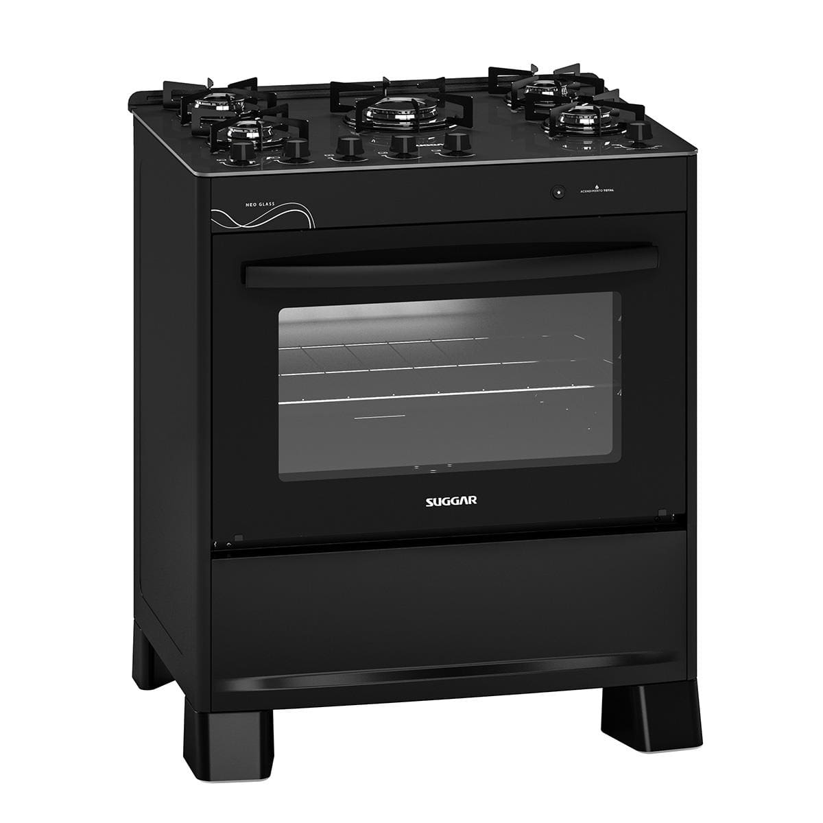 Fogão de Piso 5 Bocas Suggar Neo Glass Vidro Temperado Bivolt Preto