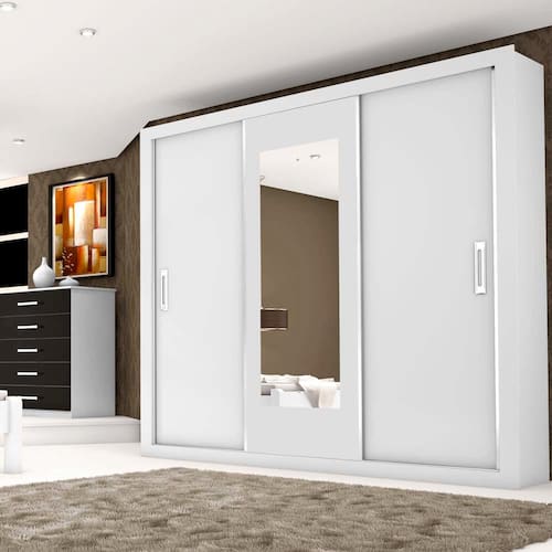 imagem-Guarda-Roupa Carioca Móveis Bahia com 3 Portas e Espelho - Branco