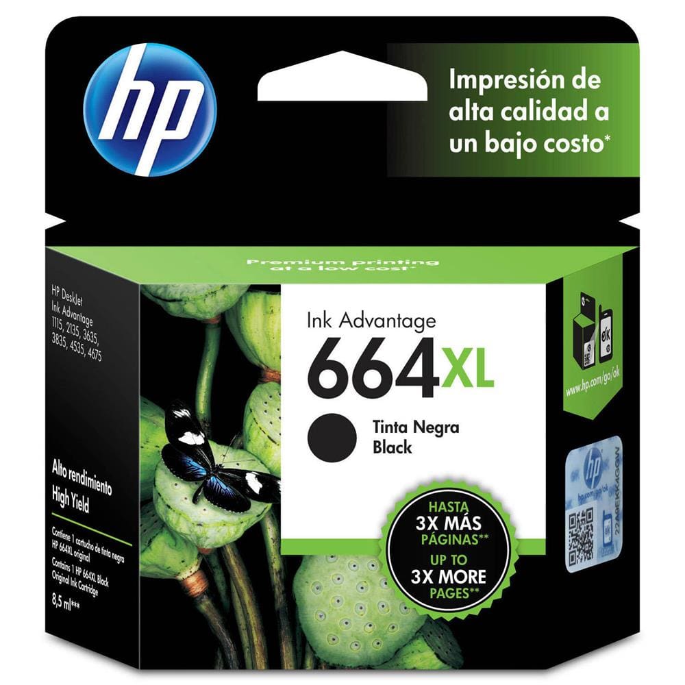Cartucho de Tinta HP 664 XL Preto Alto Rendimento - F6V31AB