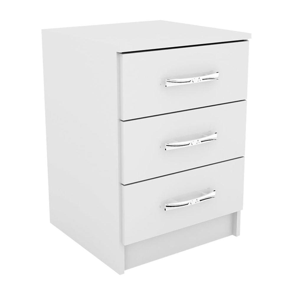 Mesa De Cabeceira 3 Gavetas Branco CP031 Evidencia Móveis