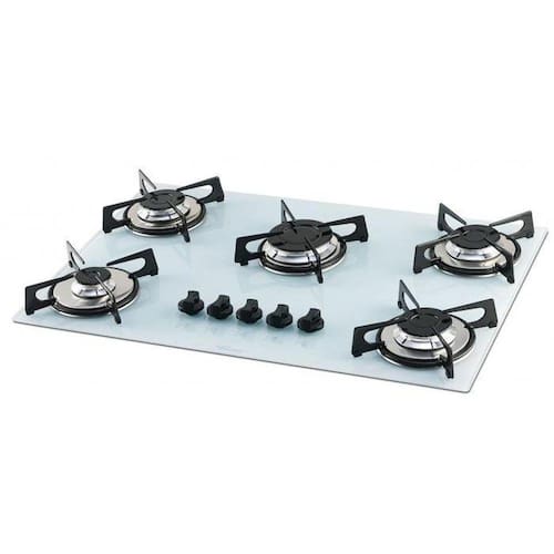 imagem-Cooktop a Gás Fischer 5 Queimadores Vidro Branco Polar
