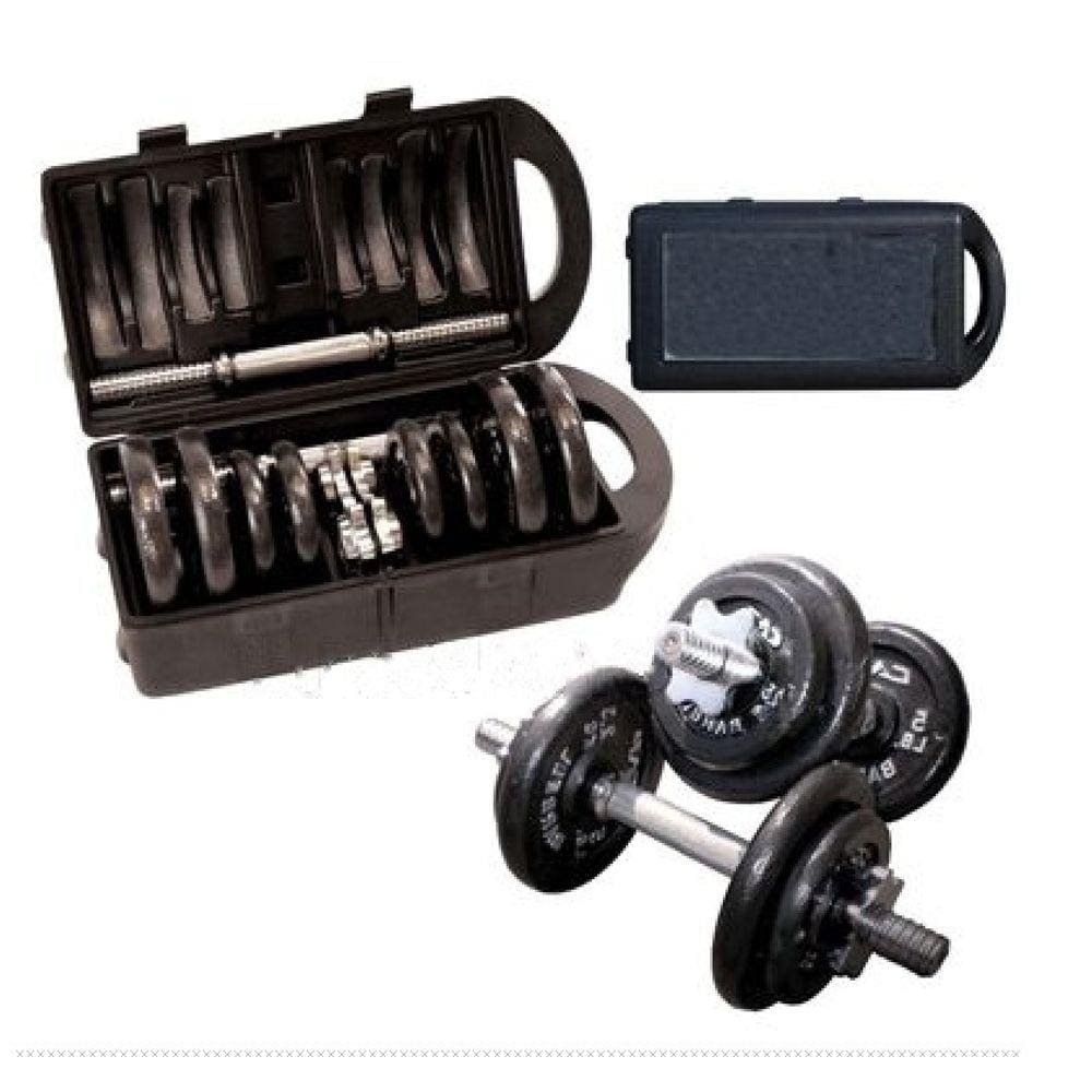 Kit Completo Anilhas + Halteres na maleta 20kg