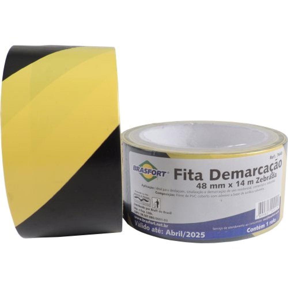 Fita Demarcacao De Solo 48Mm X 14M Preta/Amarela Brasfort