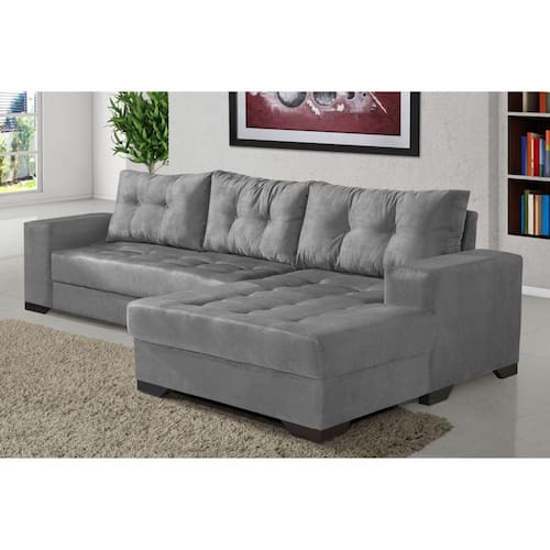 Sofá 5 Lugares Dijon com Chaise Direito Suede Menor preço em Sofá 5 Lugares Dijon com Chaise Direito Suede
