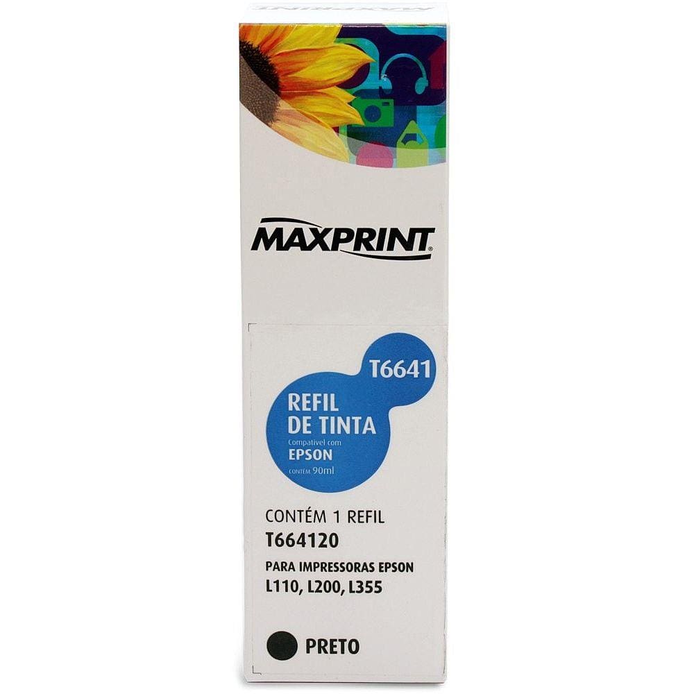Refil de Tinta Preto Compatível Epson T664120 - para impressora L110/L210/L220/L355/L365/L555 - Maxprint