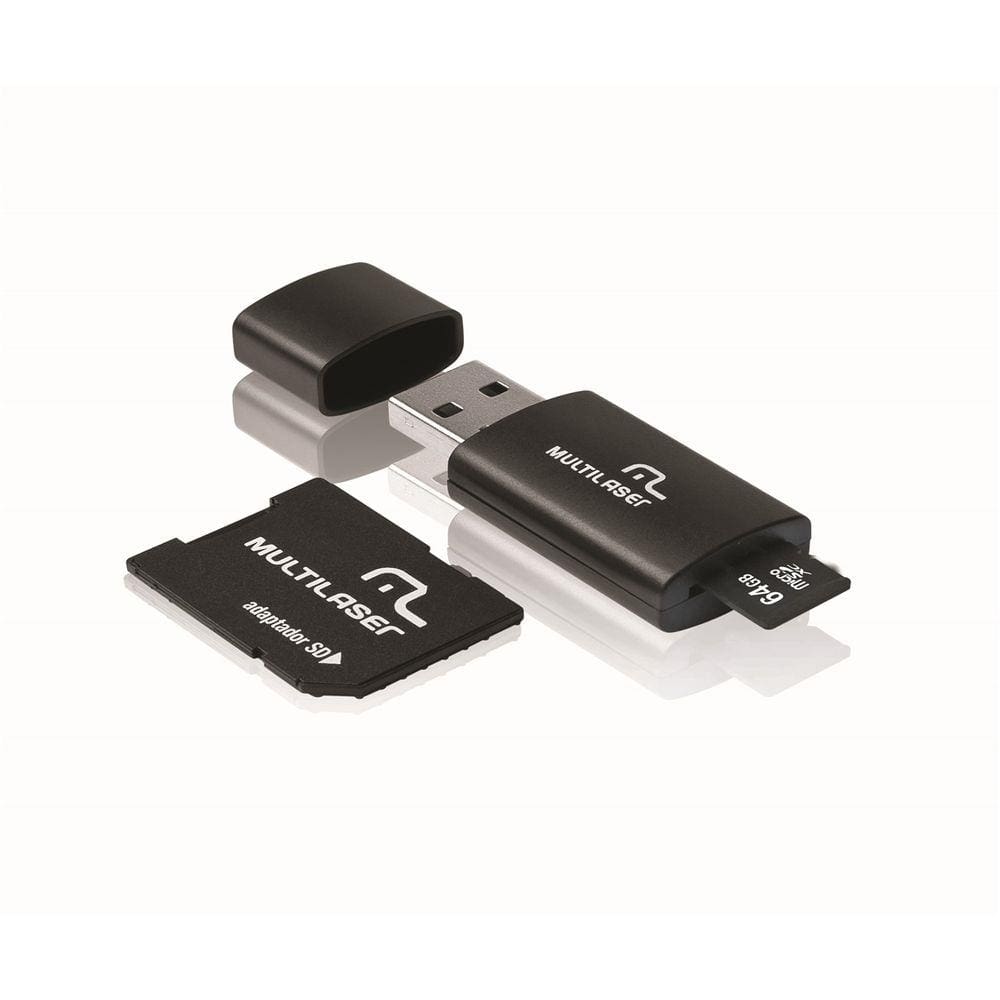 Adaptador Multilaser 3X1 Cartao De Memoria 64Gb Leitor De Cartao Pen Drive - Mc115
