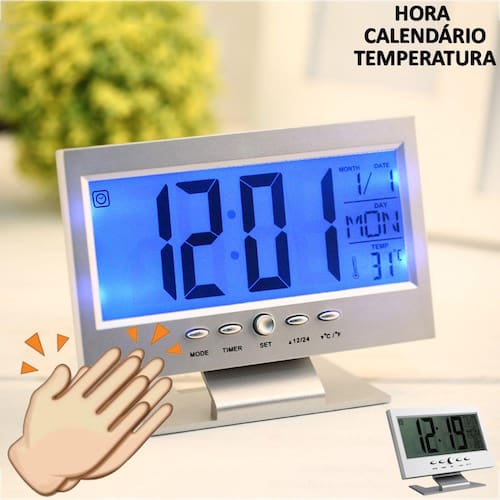 Relógio De Mesa Digital Lcd Led Acionamento Sonoro Despertador Termometro Prata Cbrn01439 é boa?