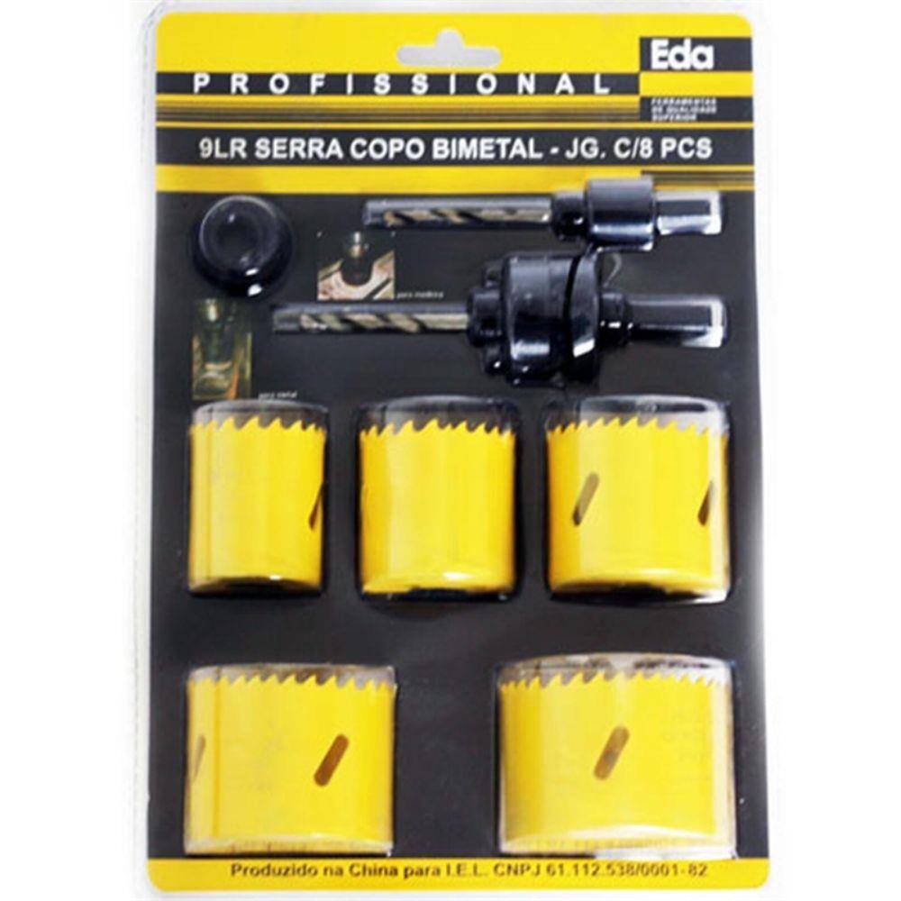 Jogo De Serras Copo Bimetal Com Broca Guia 9Rl 8 Peças Eda