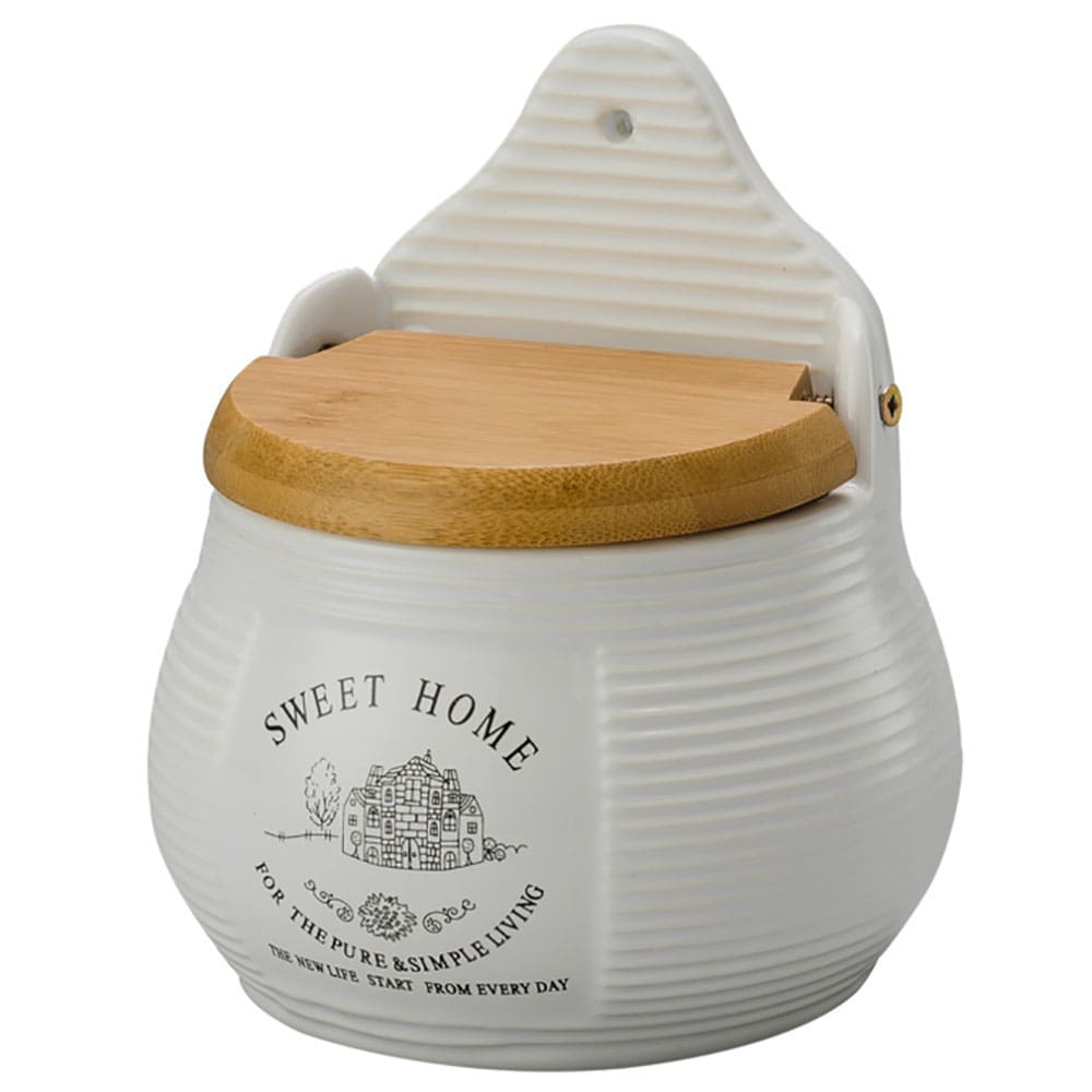 Saleiro Lyor Classic Sweet Home em Porcelana com Tampa de Madeira - 400 ml