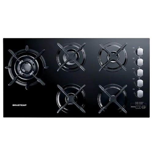 imagem-Cooktop a Gás Brastemp 5 Bocas Preto Quadrichama e Timer Touch Bivolt BDT86AE