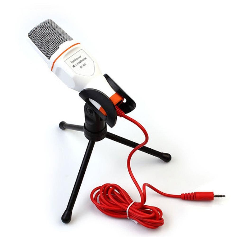 Microfone Condensador Com Tripe Para Gravaçao Profissional Para Pc e Notebook Branco
