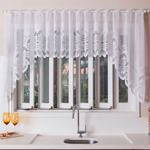 Cortina para Cozinha Interlar 300x100 cm Renda Cascata Arabesco Branca Menor preço em Cortina para Cozinha Interlar 300x100 cm Renda Cascata Arabesco Branca