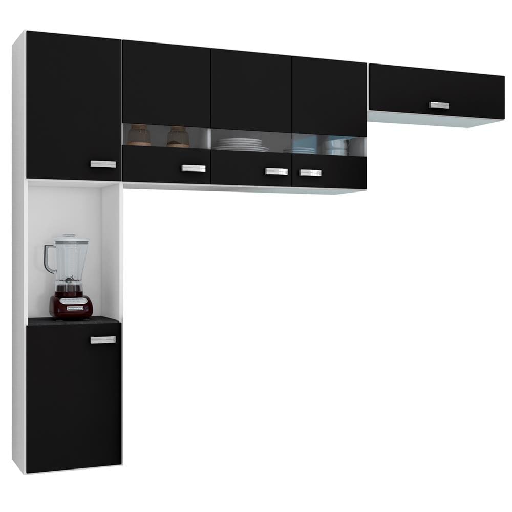 Cozinha Compacta Poquema Julia 405.22 com 6 Portas - Preta/Branca
