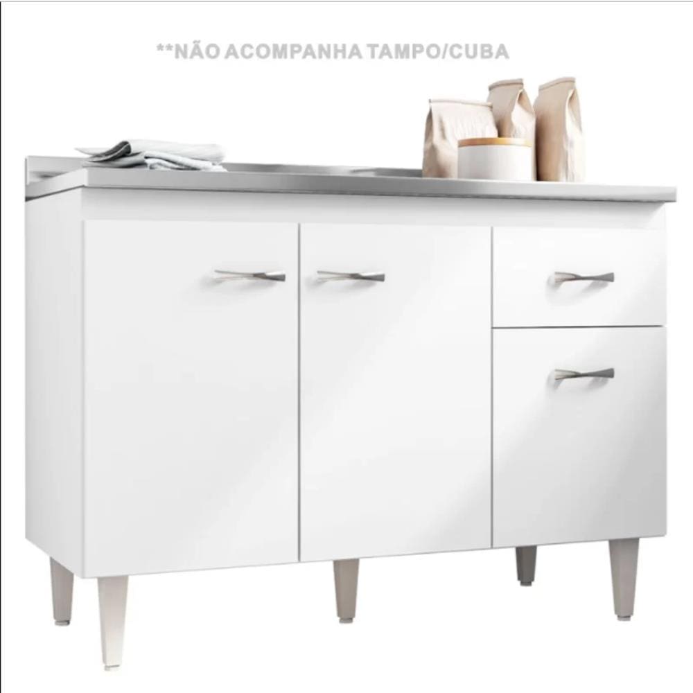 Balcão para Pia Gabriela com 120 cm Flex Branco ou Preto - AJL Móveis