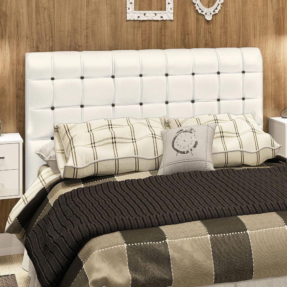 Cabeceira Estofada King Dama em Madeira Maciça 126 x 195 x 23 Branco/Preto - Simbal