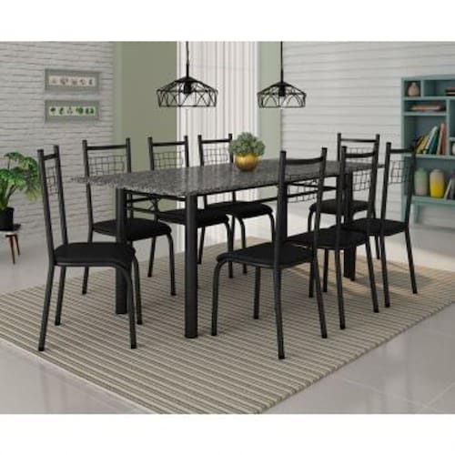 Conjunto Mesa Cordoba E 8 Cadeiras Lisboa Preto Liso Menor preço em Conjunto Mesa Cordoba E 8 Cadeiras Lisboa Preto Liso