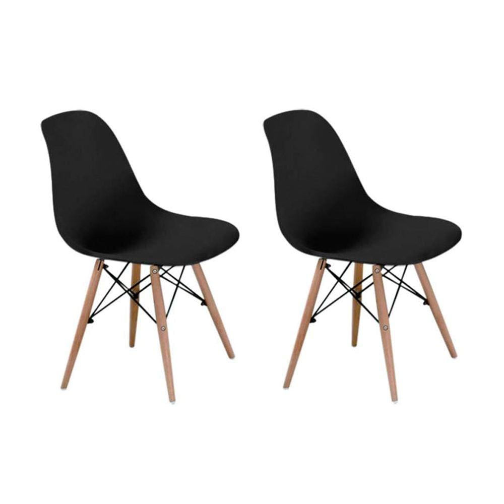 Conjunto 2 Cadeiras Eames PP Preto Base Madeira