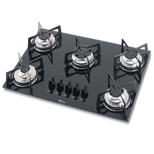 imagem-Fogão Cooktop Fischer de Embutir 5Q Gás Mesa Vidro - Preto