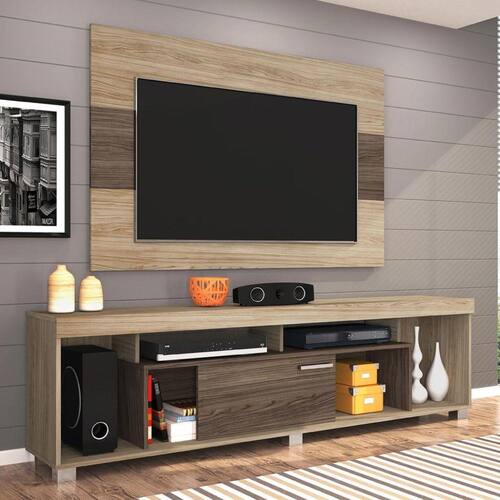 Rack com Painel Tomaz Areia Amêndoa Madetec Menor preço em Rack com Painel Tomaz Areia Amêndoa Madetec